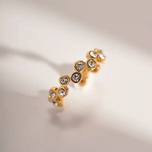 18k Gold Plated White Cubic Zirconia Staggered Open Ring